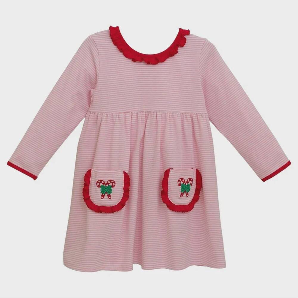 NEW TROTTER STREET KIDS girl's candy cane embroidered dress in pink